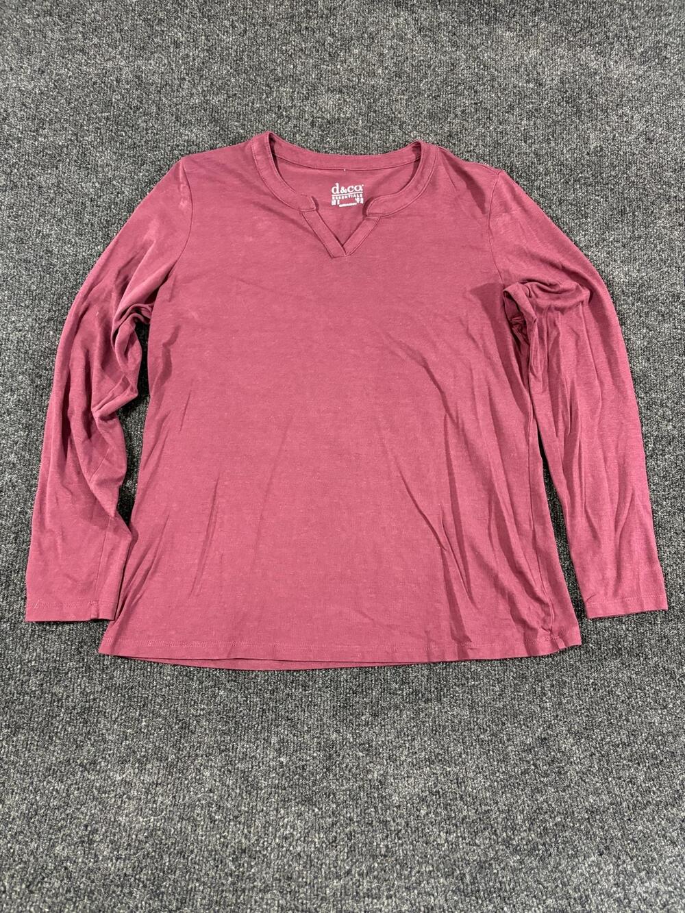 D&co Shirt Womens S Pink V Neck Long Sleeve Stretch Basic T Shirt Casual